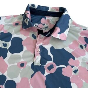 Swannies Mens Floral Camo Golf Polo Shirt Pink Navy Blue Sage Green Medium